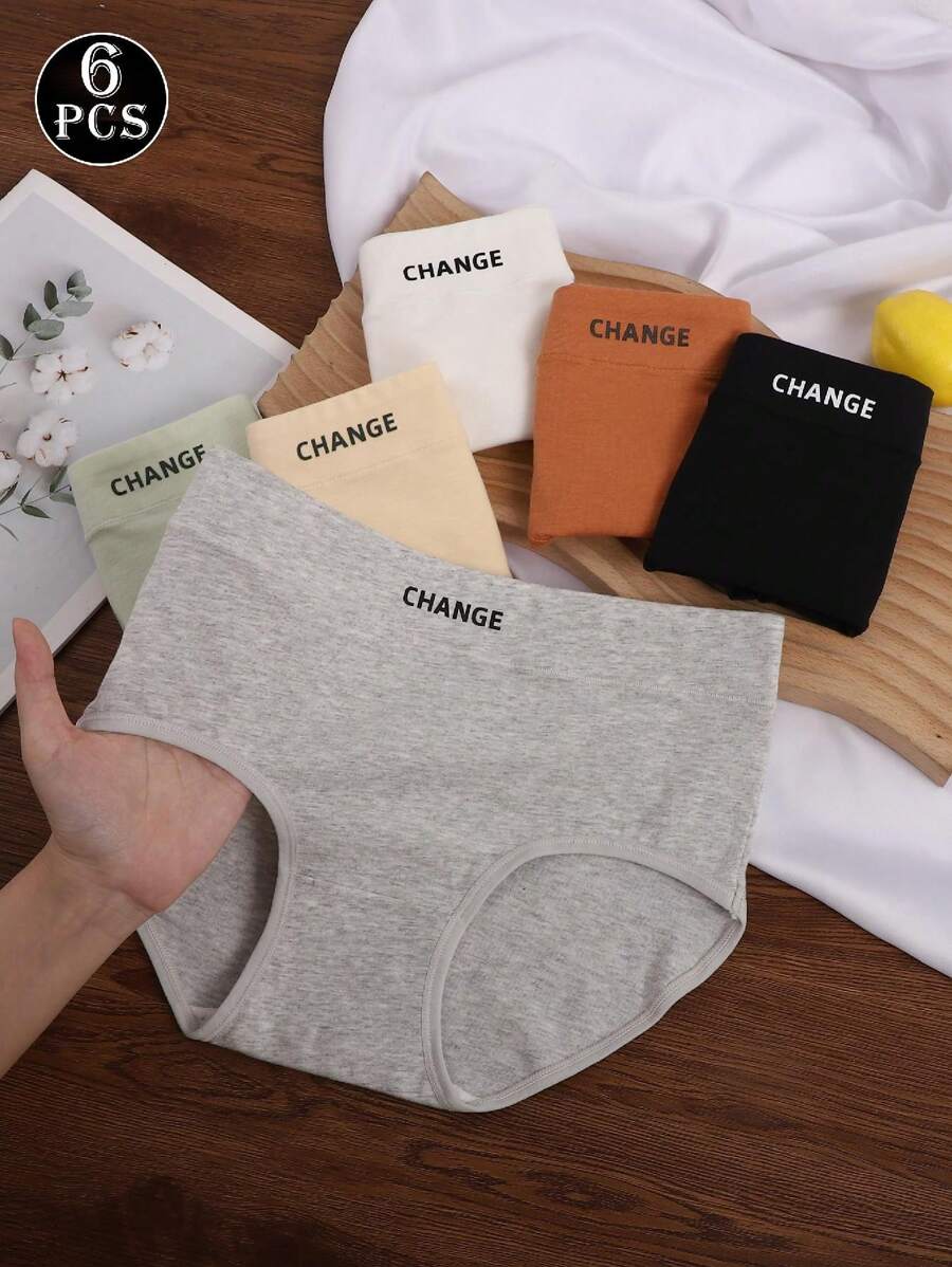 Set de 6 bragas diarias para mujer, cómodas y suaves, con estampado de letras coloridas
