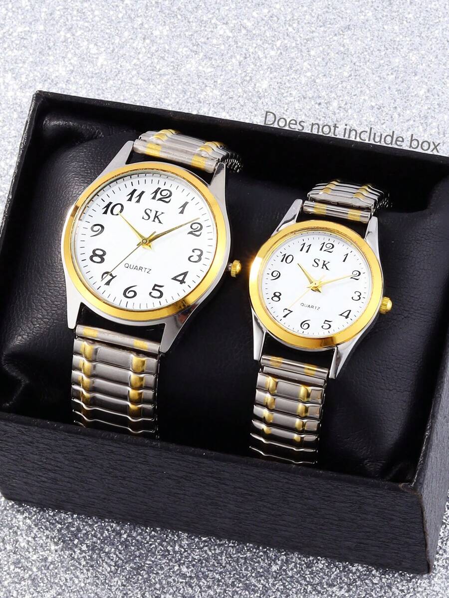 Ensemble de 2 montres rondes à cadran numérique en alliage avec mouvement à quartz pour couples, meilleur cadeau pour lui/elle
