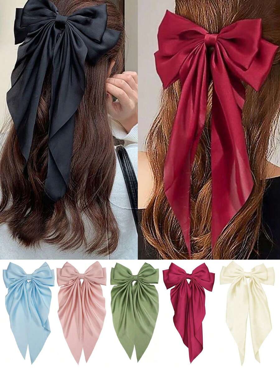 1 Stück hochwertiges neues Haaraccessoire im koreanischen Stil mit großem Schleifenmuster, Einfarbig Satinband und großer Haarspange