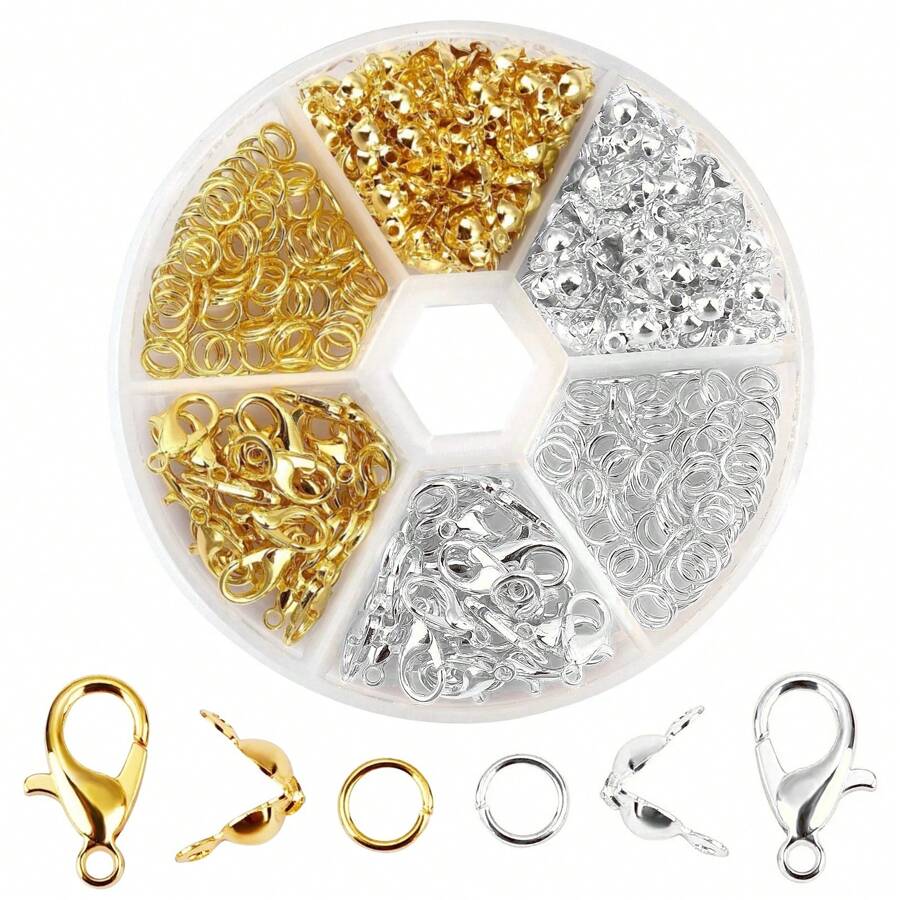241 piezas/set kit de fabricación de joyas, juego de cierres de langosta, anillos abiertos, terminales, cuentas, caja de set para hacer manualmente pulseras, collares y accesorios