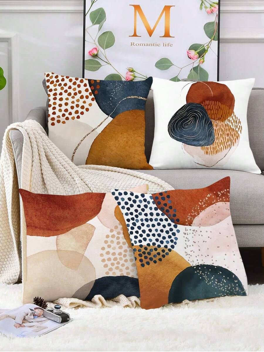 4 Stück abstrakte minimalistische goldene Punkt kreative Kissenbezüge, geeignet für Party, Heimdekoration, Wohnzimmer, Sofa, Schlafzimmer, Kopfteil, dekorative Taillenkissen, Büro, alle Jahreszeiten, 45cm x 45cm, ohne Kisseninnenfüllung