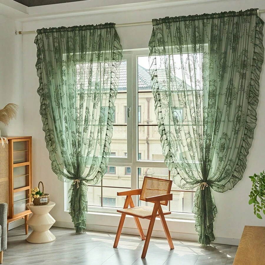 1 pièce Panneau de rideaux transparents à fleurs volantées