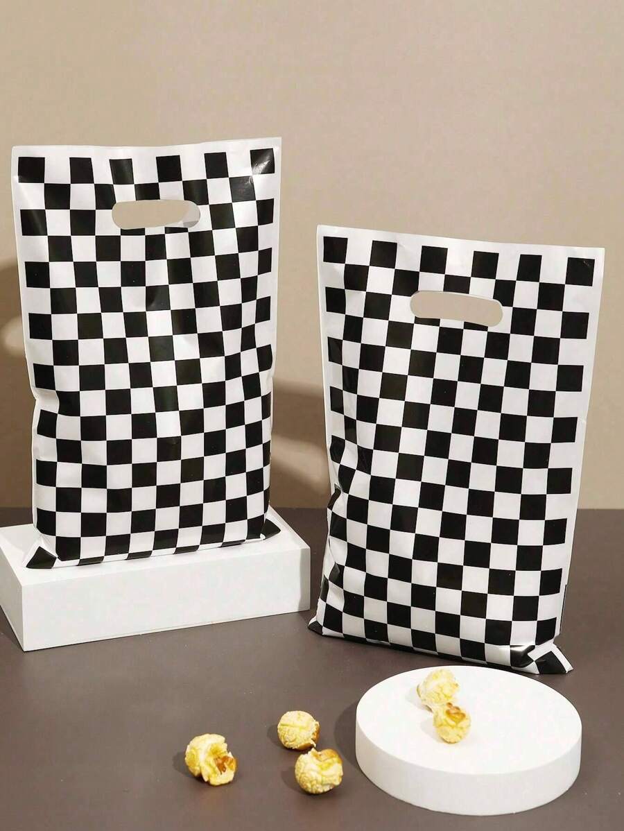 10/20/50 piezas Bolsas a cuadros negras y blancas, bolsas de caramelos con temática de carros de carreras para fiesta, decoraciones de fiesta con temática de carros de carreras para fiesta de cumpleaños de carros, vuelta a la escuela, Día de San Valentín