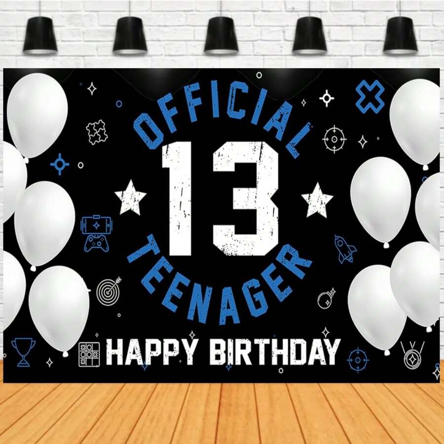 Happy 13th Birthday Decoration For Boy Girls Official Teenager Backdrop Banner Blue White 13 Year Old Birthday Party Yard Sign Photo Props Decor Supplies Sturdy, Christmas