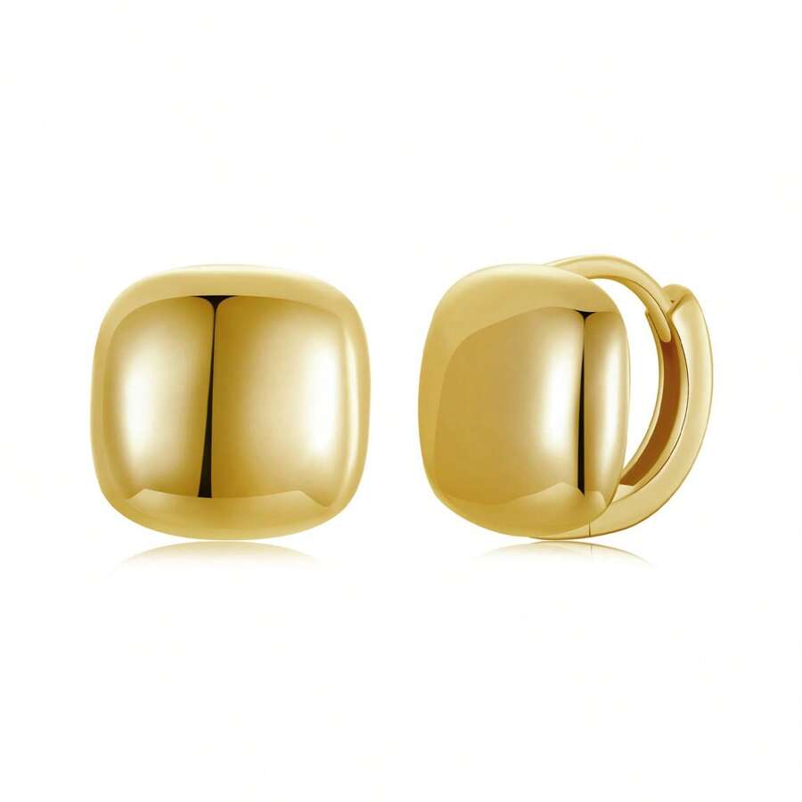 bamoer 1 Par Brincos de Argola Quadrada Grossa Delicada de Prata Esterlina 925 com Banho em Ouro 18K Hipoalergênico e Leve Para Mulheres, Joia Fina Presente