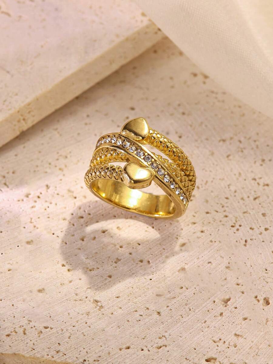 1pc Stainless Steel Golden Rhinestone Ladies Ring, Suitable For Daily Wear Or Girlfriend Gift