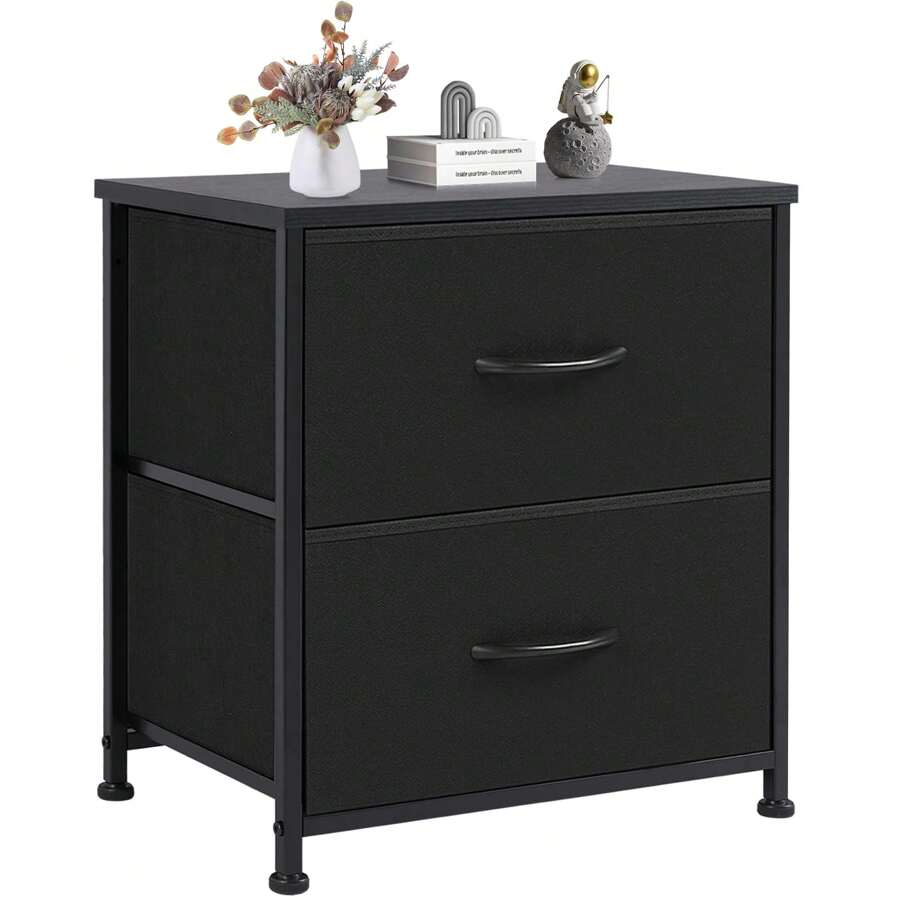 Nightstand With 2 Storage Drawers, 20" Height Small Furniture End Table, Wooden Top Fabric Cabinet Night Stand Mini Dresser,Black Halloween Decorations Halloween Costumes Autumn Decor Festival Decor
