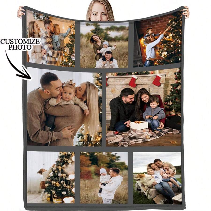 1pc Personalised Flannel Blanket With Multiple Photos, HD Print Custom Photo Blanket, Commemorative Blanket, Great Holiday Gift Cozy,Soft,Warm,Comfortable Custom,Unique,Personalized Ideal Gifts For Him Her,Boyfriend,Girlfriend,Mom,Dad,Family,Friends,Pets For Anniversaries,For Valentine's Day,For Mother's Day,For Birthdays,For Children's Day,For Father's Day,For Graduation,For Weddings,For Housewarming,For Christmass Sofa,Bed,Car,Bedroom,Living Room