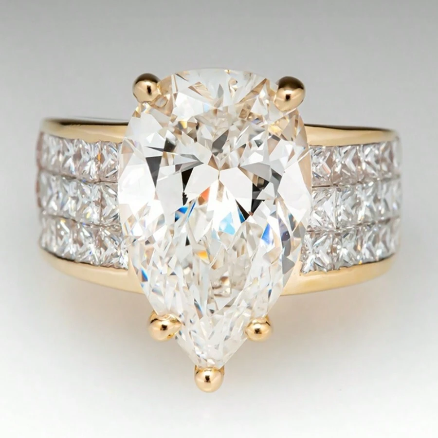 1pc Fashionable Zinc Alloy Ring With Pear-Shaped Decoration, Suitable For Women's Daily Wear, Wedding, Engagement, Parties, Valentine's Day Gift Valentines