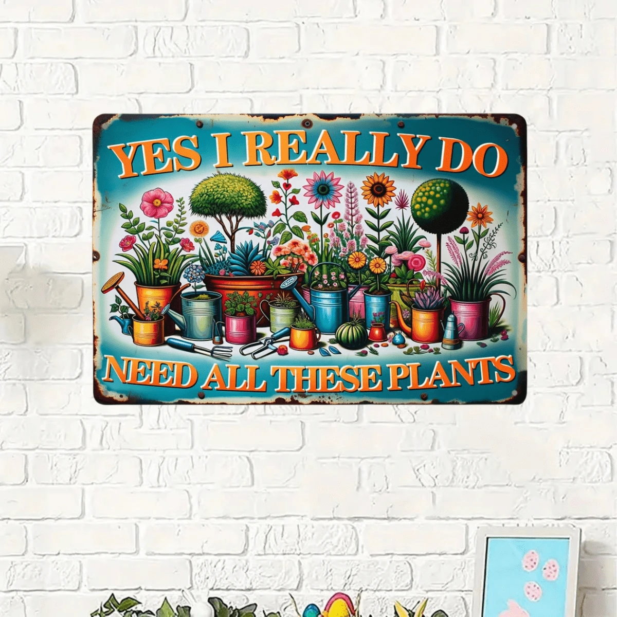 1pc Vintage Tin Sign With Colored Botanical Print - 12x8 Inches And Durable For Indoor And Outdoor Decoration, Perfect Gift For Gardeners