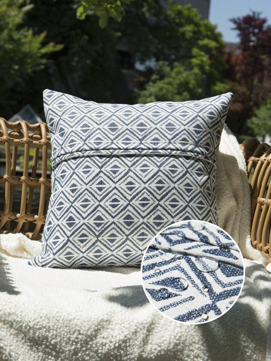 1 pieza Funda de almohada decorativa de jacquard impermeable para exteriores, con diseño de rombos, adecuada para sala de estar, dormitorio, decoración del hogar, todo el año
