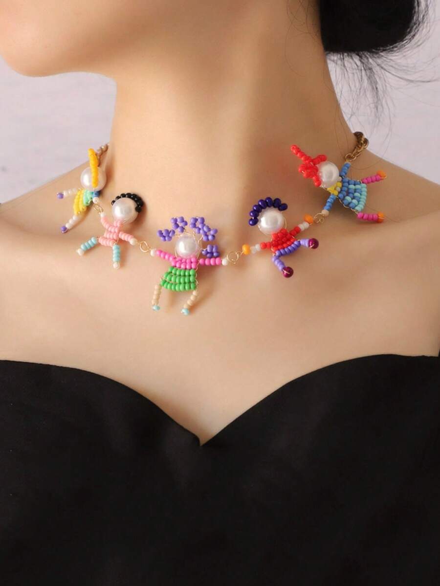 1pc Fun & Fashionable Handmade Beaded 3D Cartoon Figure Necklace/Bracelet For Women