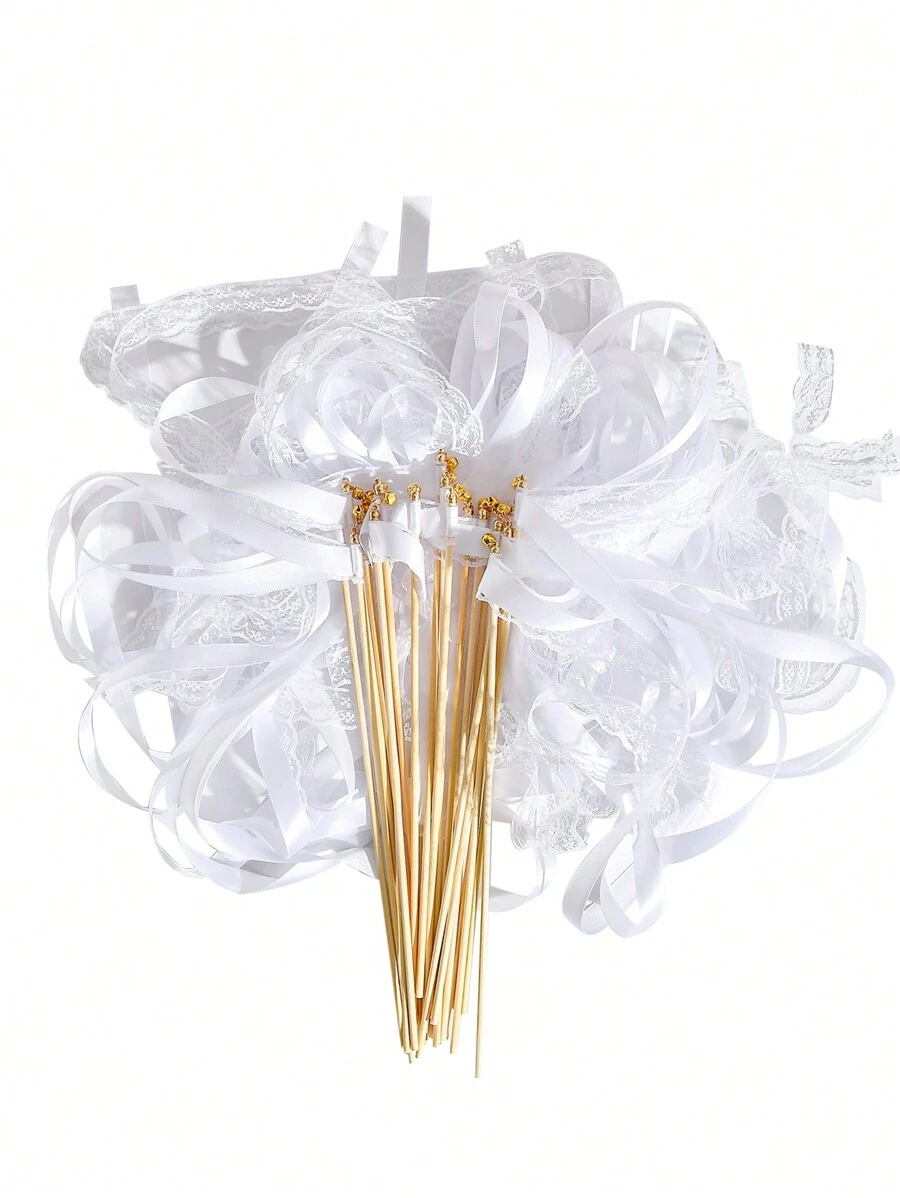 10/20pcs Ribbon Wands With Triple Lace Ribbon And Gold Bell Party Wand Party Favors Streamers Ribbon Sticks Magic Fairy Wands For Wedding Decors Best Gifts, Wedding Decor, Home Decor, Room Decor Bride Birthday Graduation Birthday Decorations Party Decorations Bachelorette