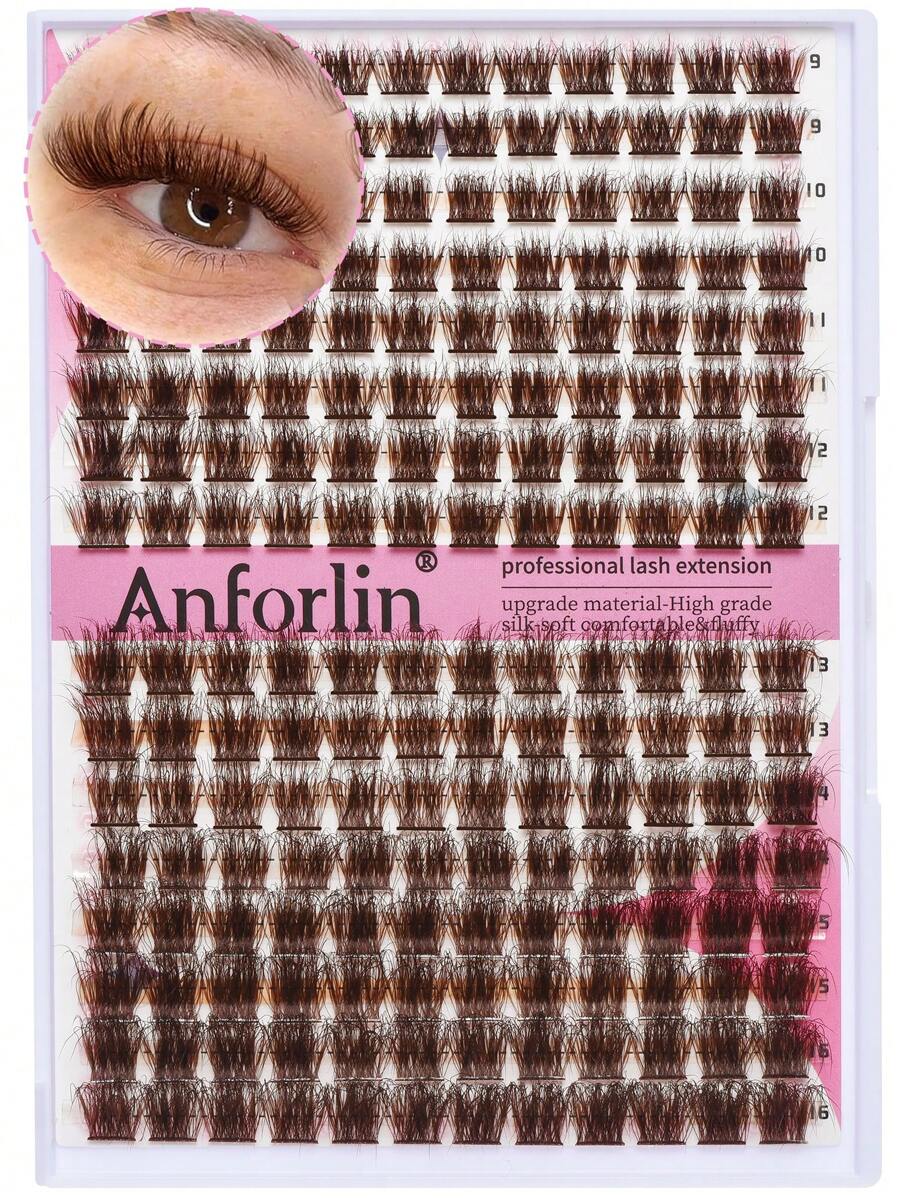 192 Cluster Brown Lash Clusters Eyelash Extension Individual Lash Clusters D Curl 0.07 D Handmade Grafting Lash Clusters Individual False Eyelashes Wispy DIY Long-Lasting Eyelashes Extensions
