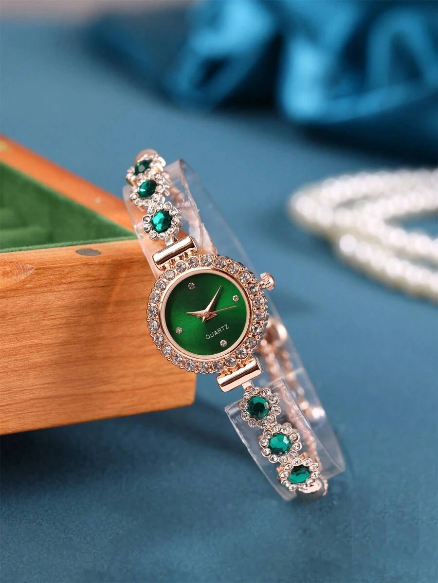 Nova chegada! 1 peça Pulseira de Relógio Luxuosa Revestida Completamente com Cristais para Mulheres, Estilo Deslizante para Ajuste Conveniente, Design Minimalista e Fashion, Relógio de Pulseira Elegante com Quartzo para Decoração de Uso Diário, Presente Ideal para Estudantes Voltando à Escola