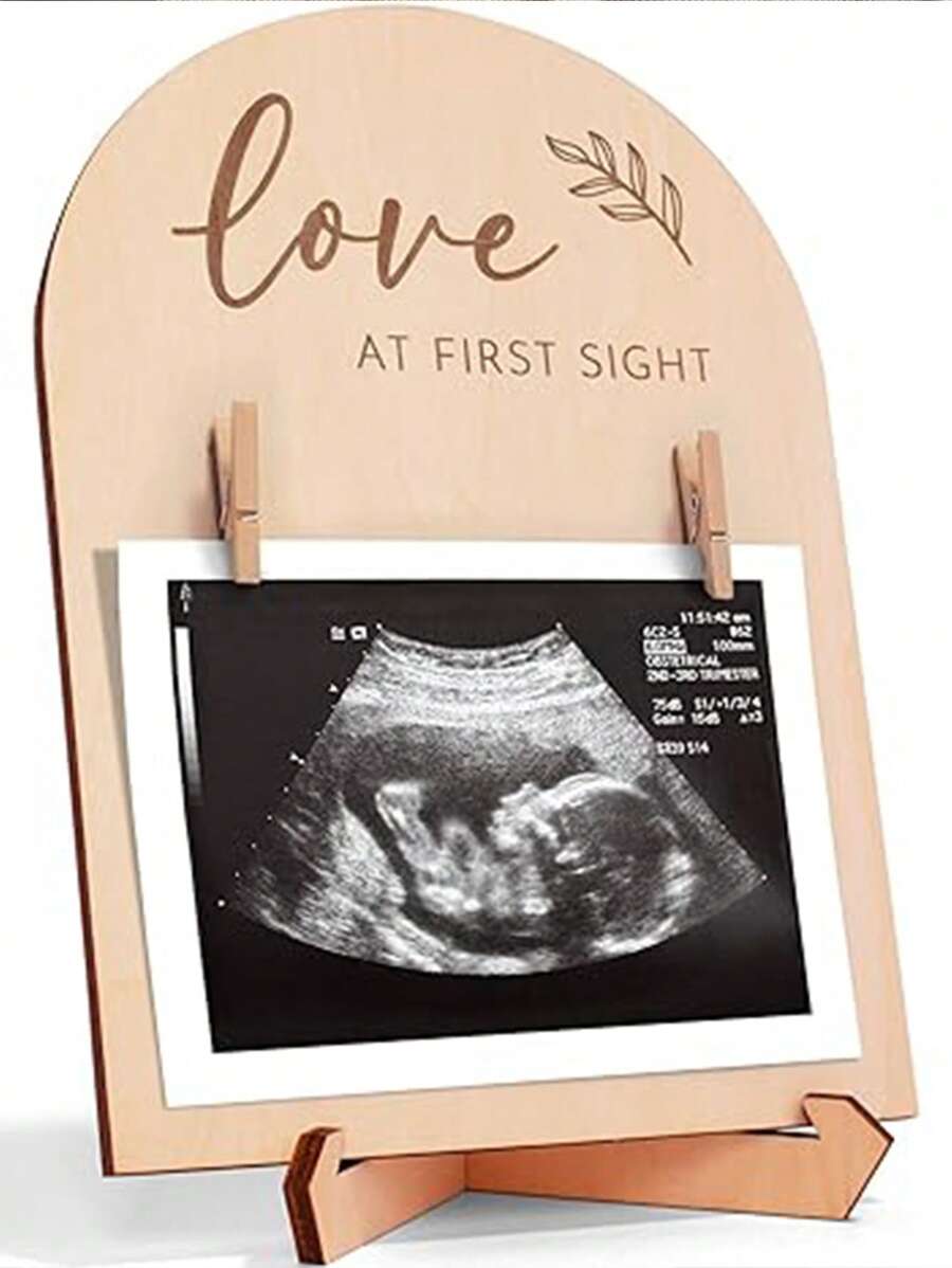 Cute Wooden Ultrasound Picture Frame - Beautiful Double Sided Sign For The Announcement Of Your Pregnancy Or Baby's Birth - Nursery Decor Sonogram Photo Frame & Pregnancy Gift For First Time Moms Baby Shower Family Decorations Gifts