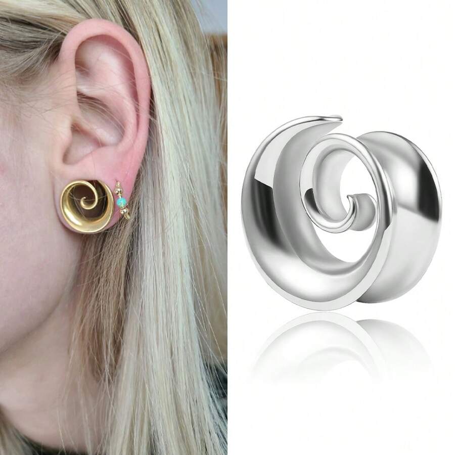2 Piezas Tapones De Silla De Expansión De Orejas Y Túneles Con Diseño De Caracol, Calibradores Para Agujeros En Las Orejas, Estirador De Acero Inoxidable, Joyería De Piercing Corporal