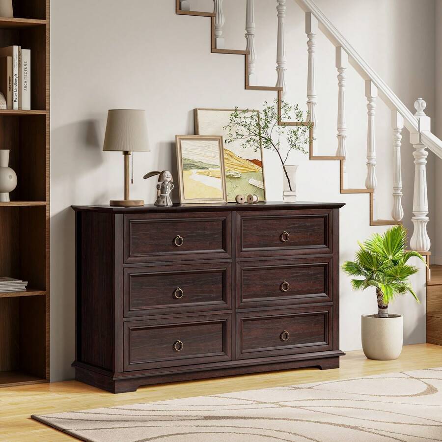6 Drawers Double Drawers Dresser Chests With Storage For Bedroom,Living Room
