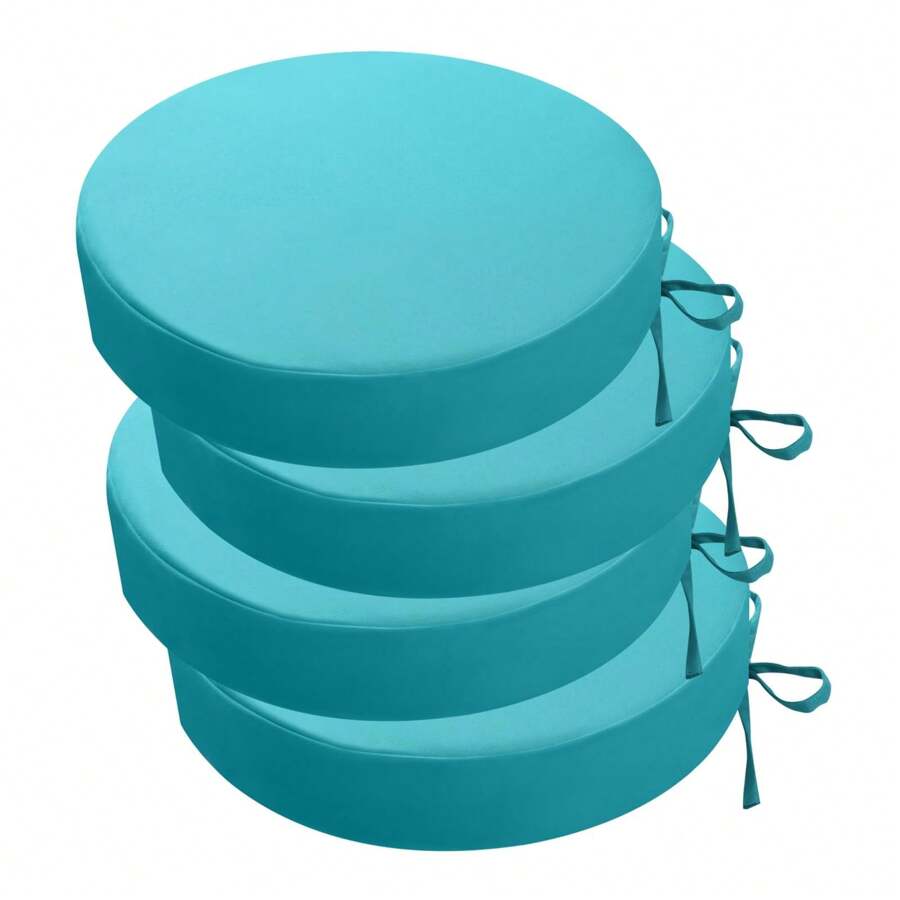 Idee-Home Outdoor Bistro Chair Cushions, 3" Thick Round Seat Cushions Set Of 4 With Ties, 15"X15"X 3" Waterproof Round Patio Chair Cushions For Outdoor Furniture, Round Chair Pads For Garden
