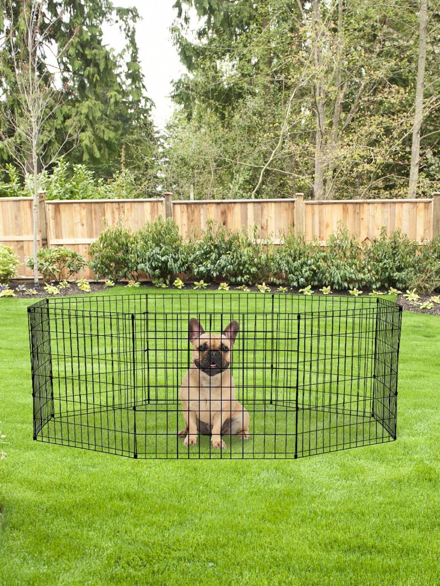 Dog Pen Dog Playpen Puppy Pet Playpen 8 Panel Indoor Outdoor Metal Portable Folding Animal Exercise Dog Fence,24",Black