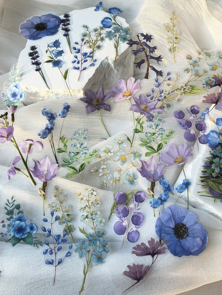 1pack/40sheets Fresh And Simple Watercolor Plant & Flower PET Decorative Stickers For DIY Collage Back To School