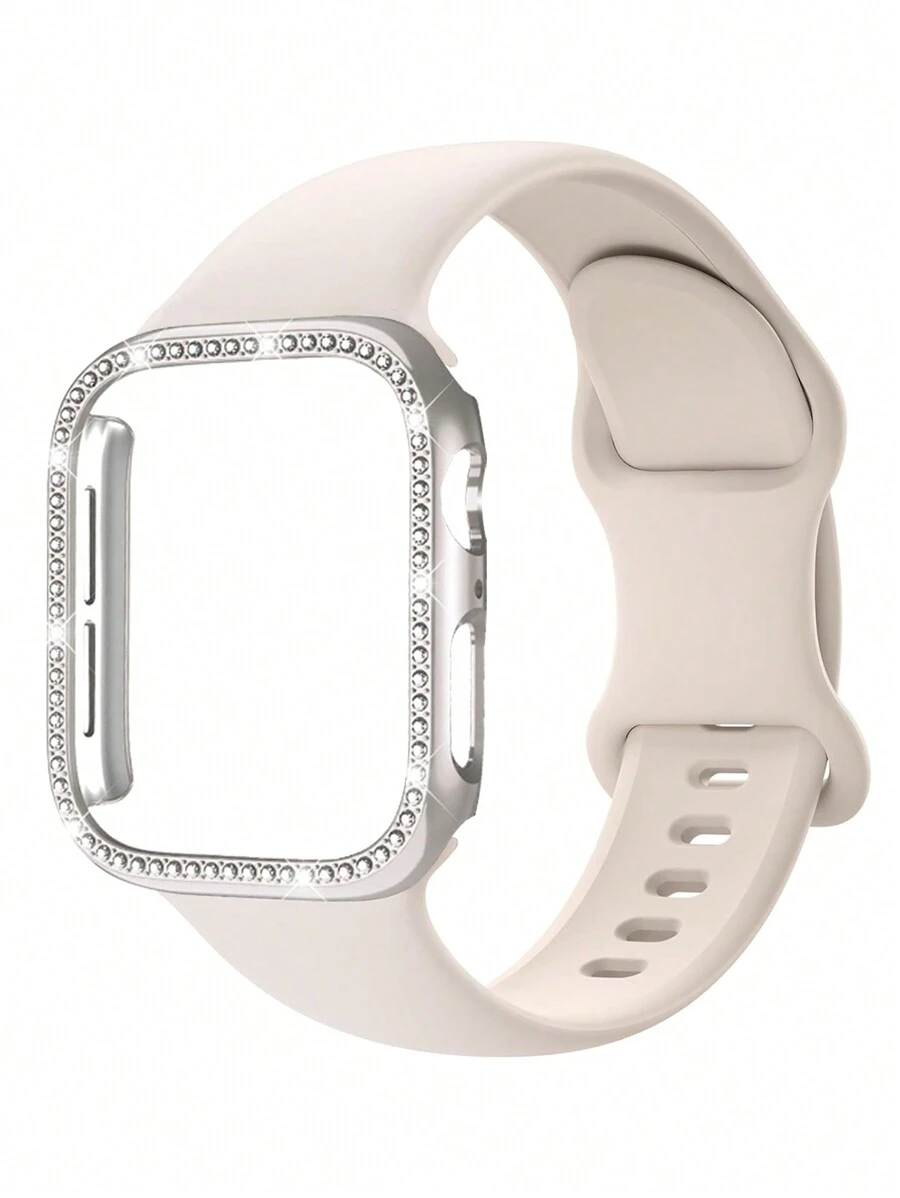 1 zestaw 3 w 1 minimalistyczny nowy modny jednolity kolor motyl klamra silikonowy pasek do zegarka i PC Rhinestone zegarek etui ochronne kompatybilny z 38 mm 40 mm 41 mm 45 mm 44 mm 42 mm 46 mm 49 mm, Ultra 9 8 7 6 5 4 3 2 1 SE Series10, wygodna oddychająca opaska na nadgarstek, odporna na zarysowania wodoodporna wstrząsoodporna obudowa zegarka, dla kobiet i mężczyzn