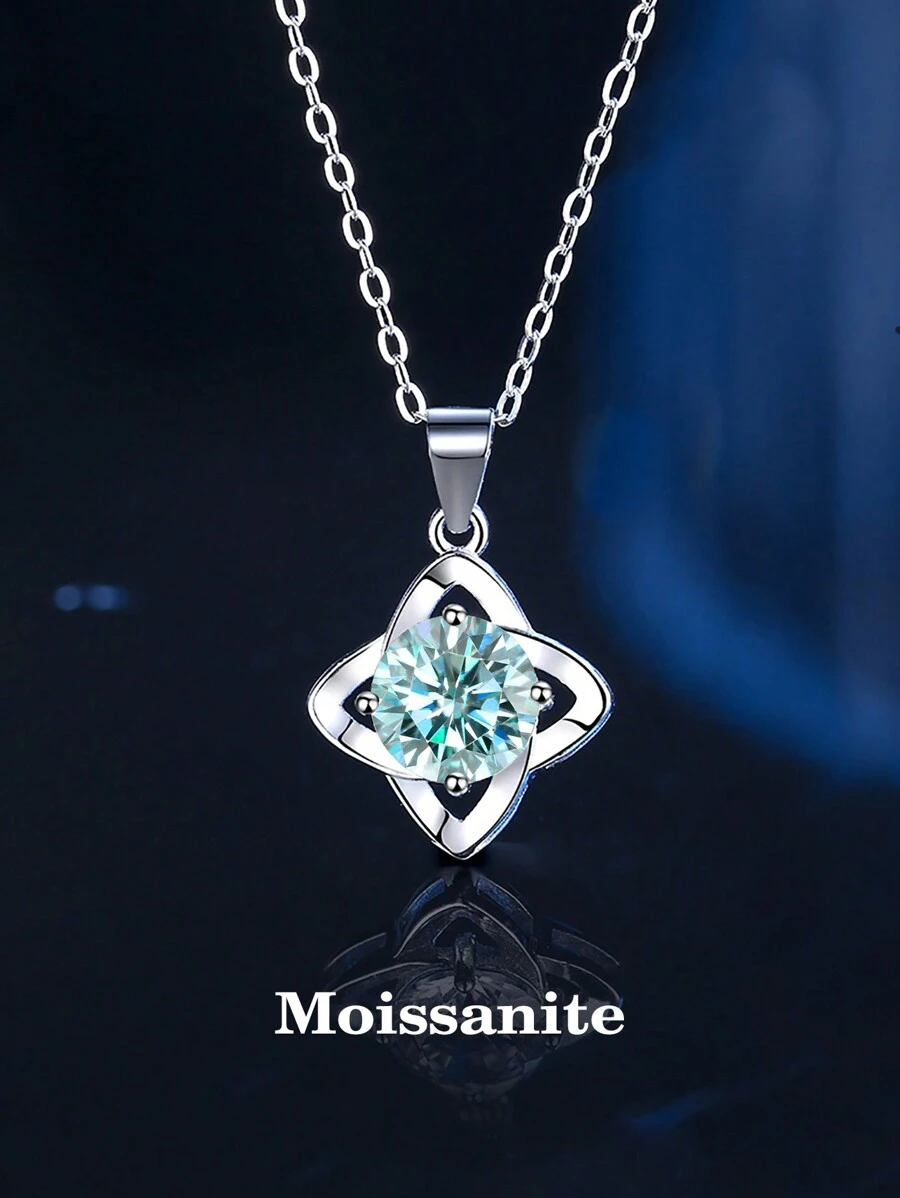 1pc Elegant Luxury 925 Sterling Silver 1 Carat Light Blue Cubic Zirconia Necklace, Suitable For Women's Daily Wear, Gift For Valentine's Day, Mother's Day, Wedding Anniversary, Birthday, New Year, Party, Jewelry