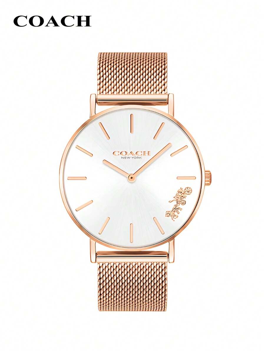 Coach PERRY Collection Classic Milanese Braided Chain Sunburst Dial Small Gold Watch