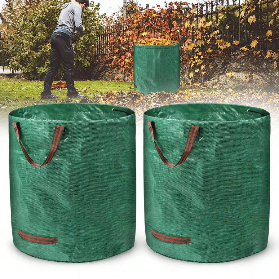 LILIIN Worki na odpady ogrodowe 272L, 2 szt. / 3 szt., worki ogrodowe na odpady zielone z uchwytami, worki na liście tkanina polipropylenowa 150g/m², worki na odpady zielone, składane, stabilne, wodoodporne, odporne na promieniowanie UV