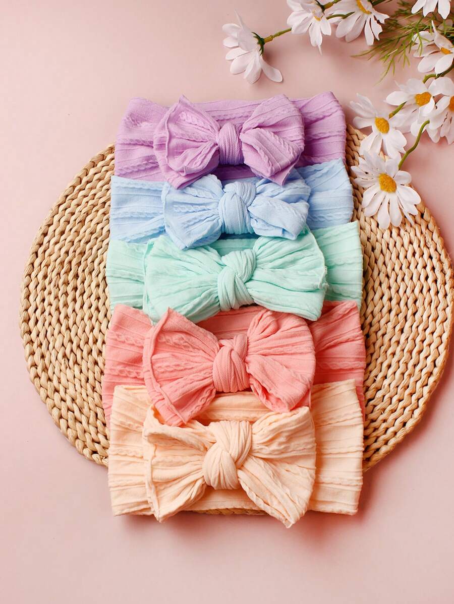 5 piezas Diademas para bebé de doble capa con lazo de jacquard de moda