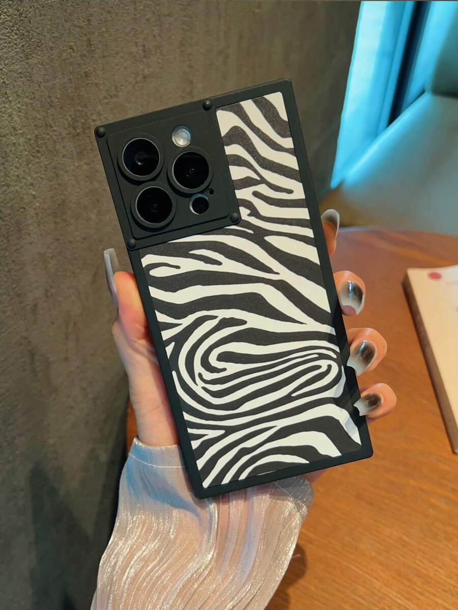 One Black And White Zebra Print Square, Spray Painted Matte Skin-Feel Decorative Phone Case Compatible With Apple 11/12/13/14/15ProMax, IPhone 15 Pro Max 2023, 6.7 Inches, Classic Fashion Design