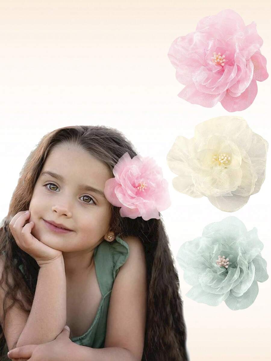 3 pièces Pinces à cheveux à fleurs hawaïennes, pinces à cheveux avec fleurs et perles, accessoires de cheveux pour filles, barrettes de côté douces, épingles à cheveux