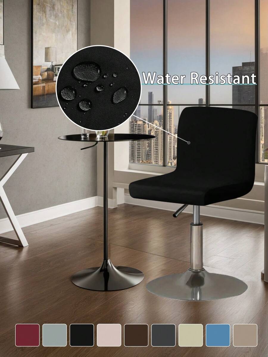 1pc Waterproof Full Coverage Office Chair Cover For Swivel Barstool, High Elasticity Dustproof Cat Scratch Resistant Universal Short Back Chair Cover, Suitable For Home, Bar, Office, Black
