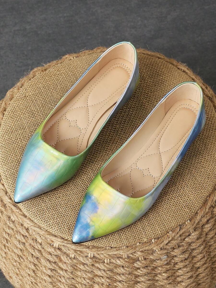 Women's Pointed Toe Fashionable Low Vamp Purple Flat Shoes, Outdoor Activities, Autumn, Champagne-Colored High-End, Red Casual All-Match, Yellow Shoes, Comfortable Black Shoes