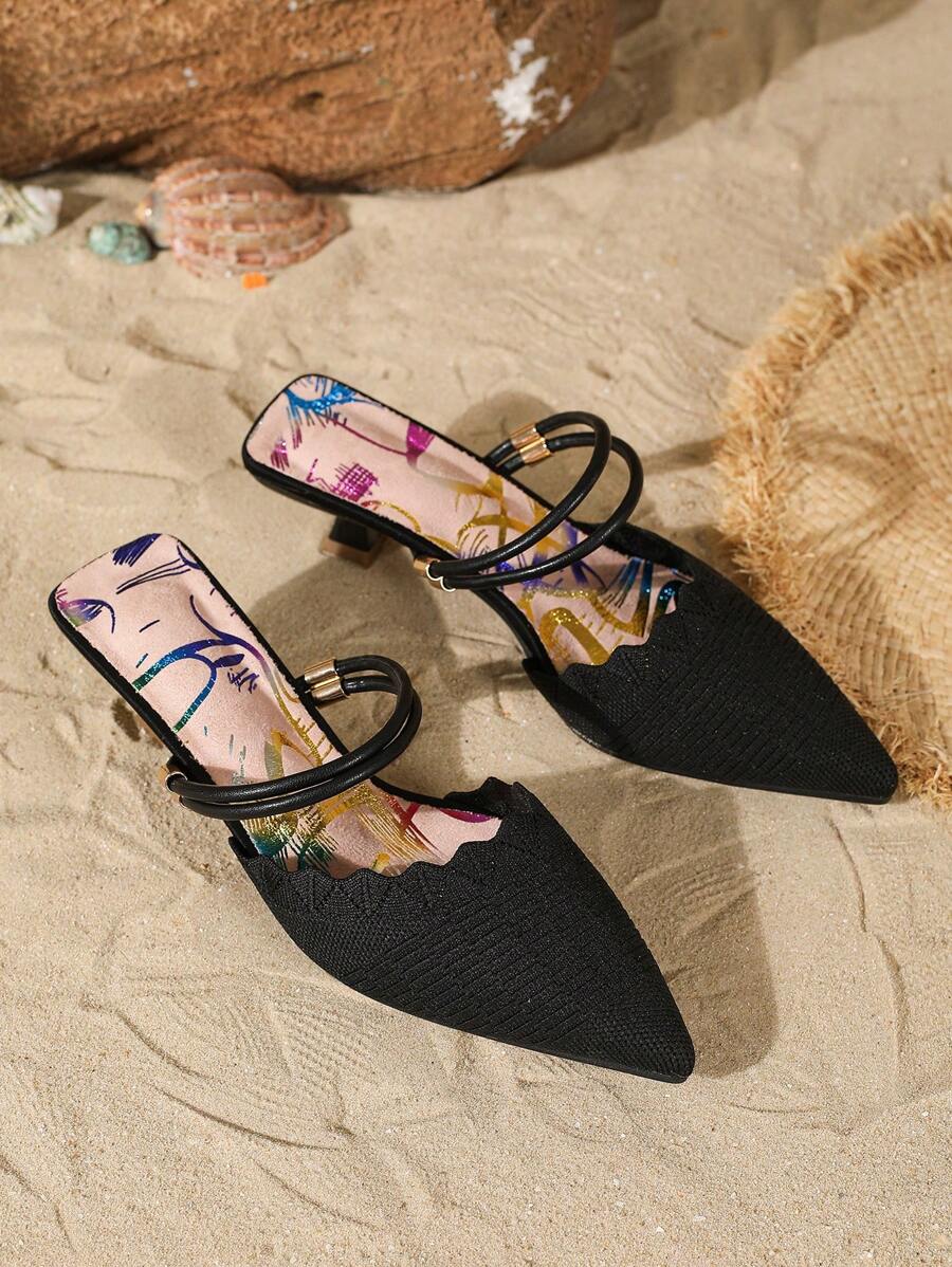 Fashionable New Pointed & Round Toe Knitted Knitted Sandals Dual Wear Women High Heels