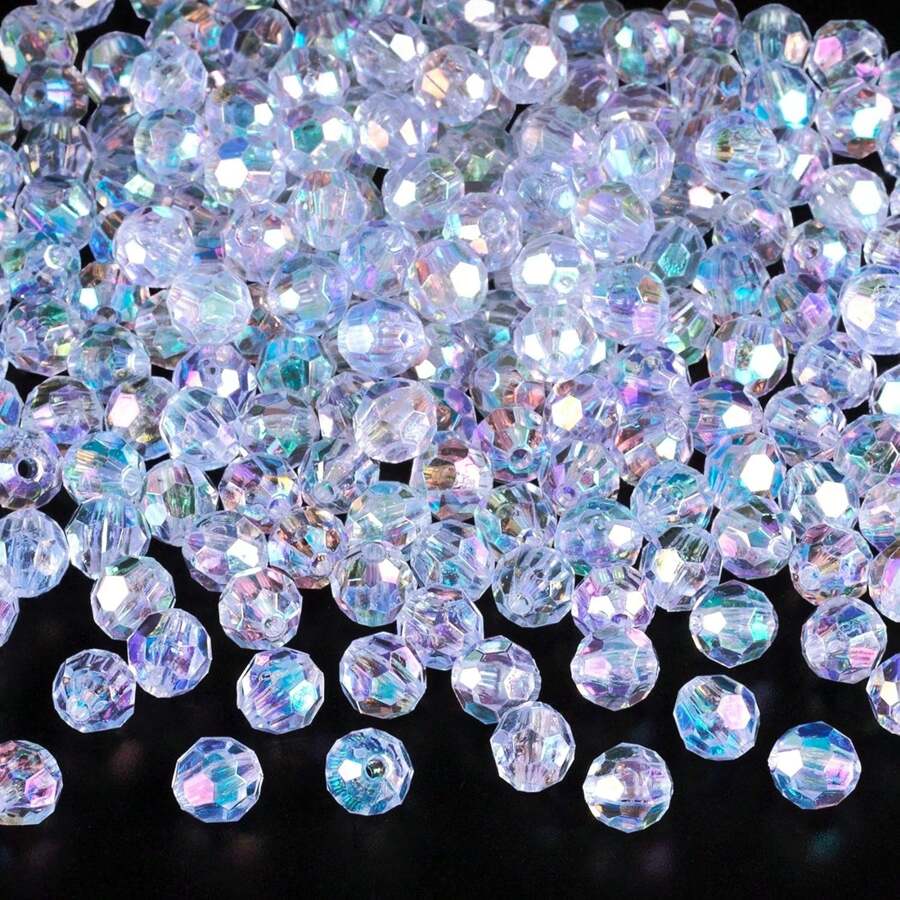 200 piezas/Paquete Cuentas acrílicas redondas facetadas transparentes de color AB de 8mm/0,3 pulgadas, cuentas acrílicas para manualidades DIY para hacer joyas, collares, pulseras, pendientes