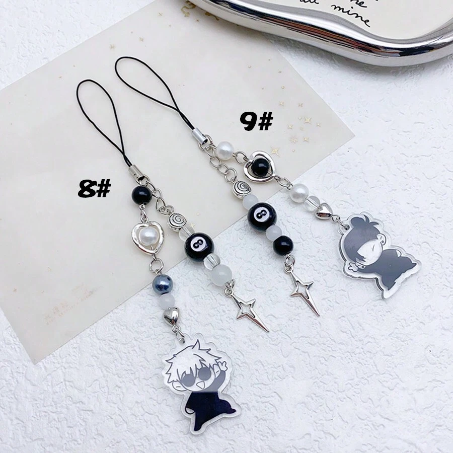 1pc Gojo Creative Star Phone Case Beaded Hanging Chain, Keychain Hanging Item Personalized Versatile Phone Chain, Car Hanging Fashion, Black And White Surrounding Fashion Creative Acrylic Beaded Phone Case Chain, Card Book Hanging Rope Camera Chain CCD Hanging Chain Car Accessories Bag Charm