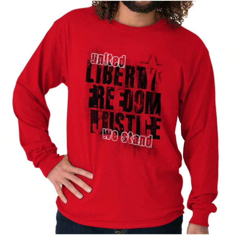 USA Pride Liberty Freedom And Justice Long Sleeve TShirt Men