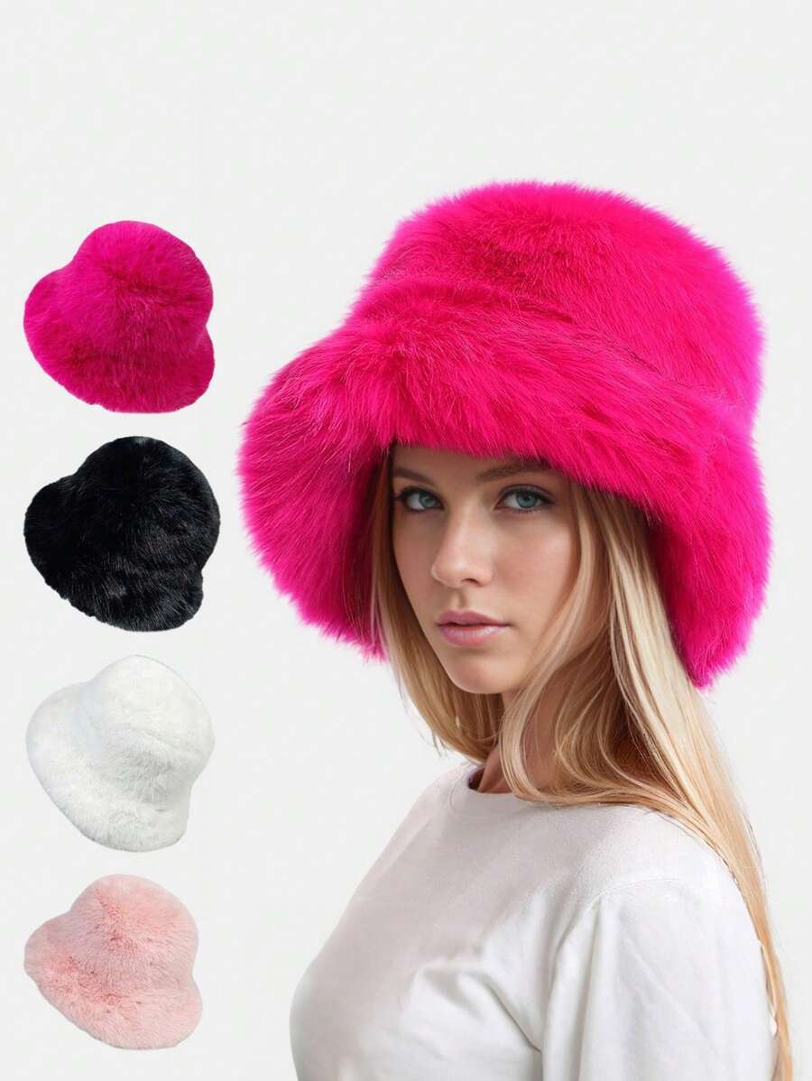 1pc Women Faux Fur Y2K Style Thick Furry Bucket Hat, Suitable For Extremely Cold Days, Outdoor Snow Activity, Daily Wear, Warm In Winter