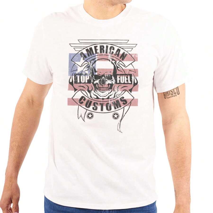 American Customs USA Biker Skull Graphic T Shirt