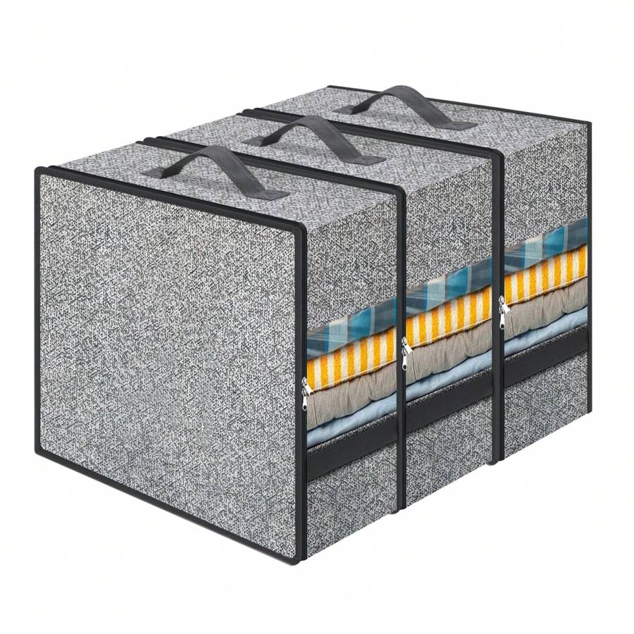 3 Pack Storage Bins Clothes Storage, Foldable Blanket Storage Bags, Fabric Storage Bins For Bed Sheets, Duvet Covers, Pillowcases, Clothes ,Under Bed Storage Containers For Organizing, Clothing, Bedroom, Comforter, Closet, Dorm, Quilts, Organizer,