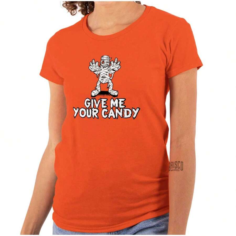 Funny Halloween Mummy Give Me Candy Womens T Shirt Ladies Tee