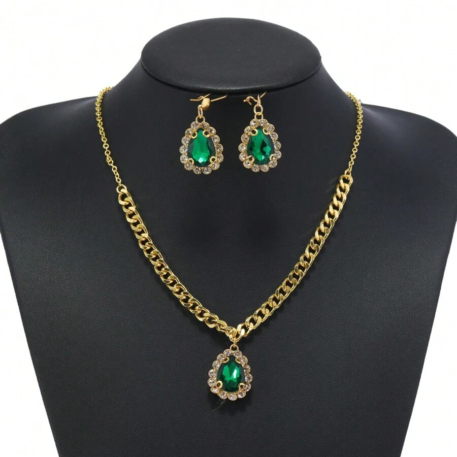 Conjunto de collar y pendientes estilo agua gota retro europeo y americano, accesorios de joyería personalizada y versátil