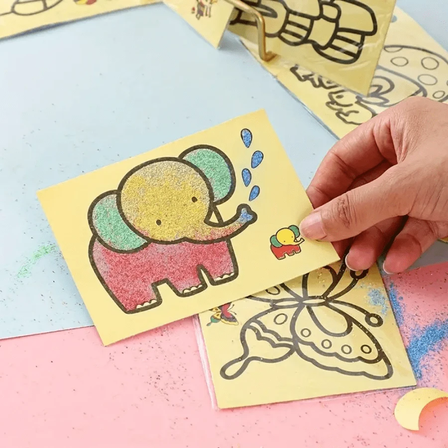 10pcs Glitter Painting Set, DIY Handmade Colorful Sand Art Craft Kit, Sparkly Sand Painting For Men & Women, Cute Cartoon Small Gift