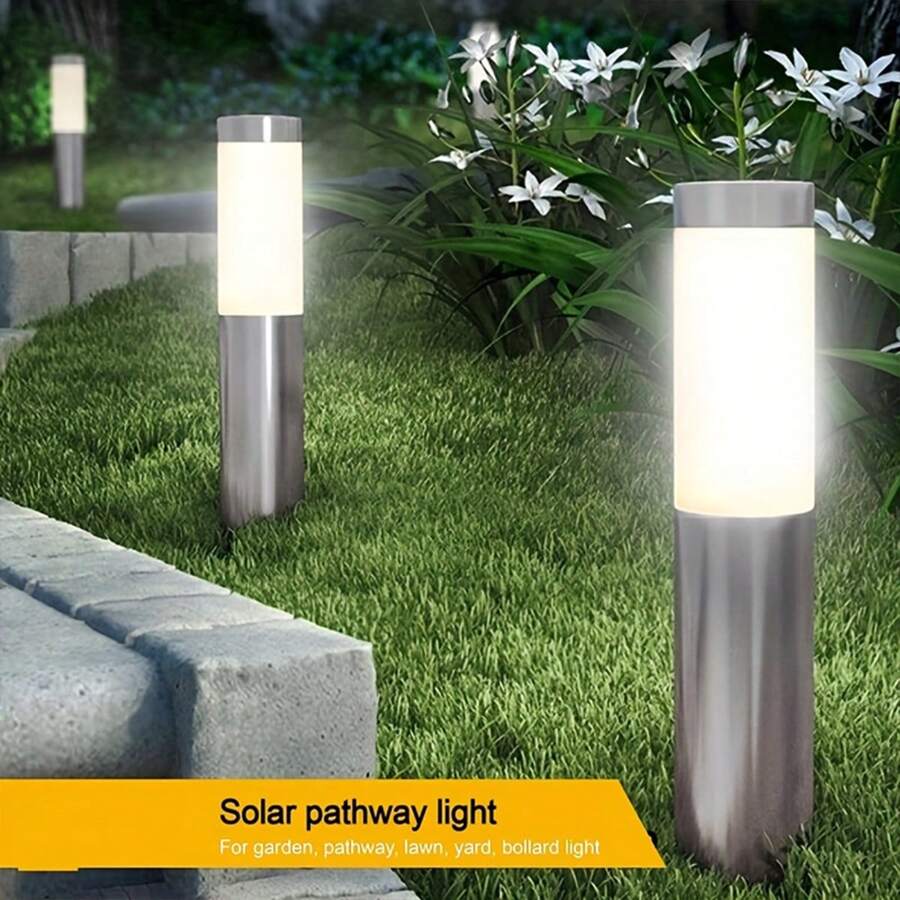 1 pieza Elegante Luces LED solares de acero inoxidable - Resistente al agua, diseño moderno para iluminación del jardín, patio y césped
