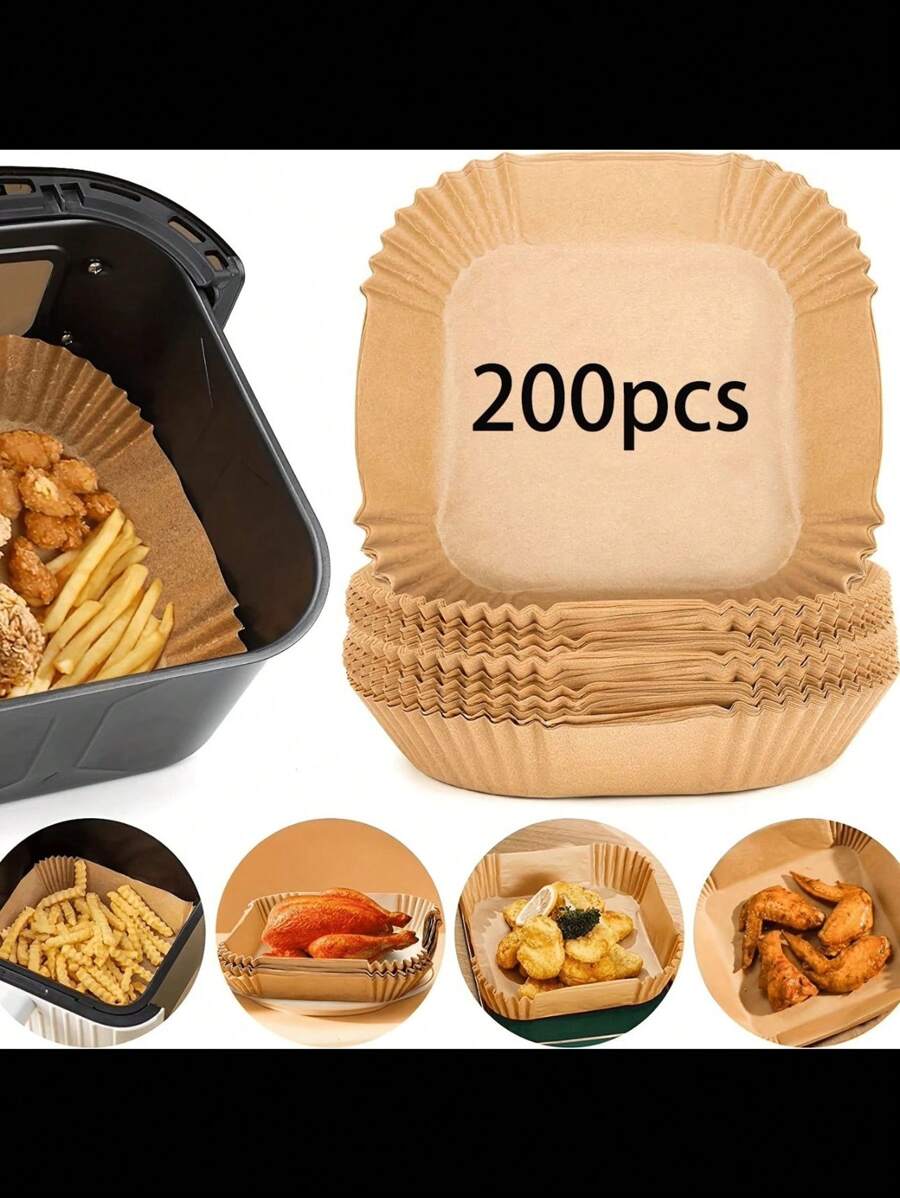 25/50/100/200 pezzi di liner per Air Fryer, carta per cesto da forno, ciotola di carta, teglia da forno, accessori per il forno, utensili da cucina, gadget da cucina, accessori da cucina usa e getta
