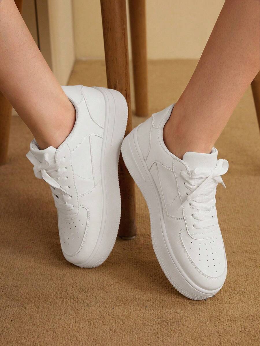 New Fashion Spring And Autumn Casual Sports Shoes, Thick Soled Elevator Sneakers For Teens And Skateboarding, White
