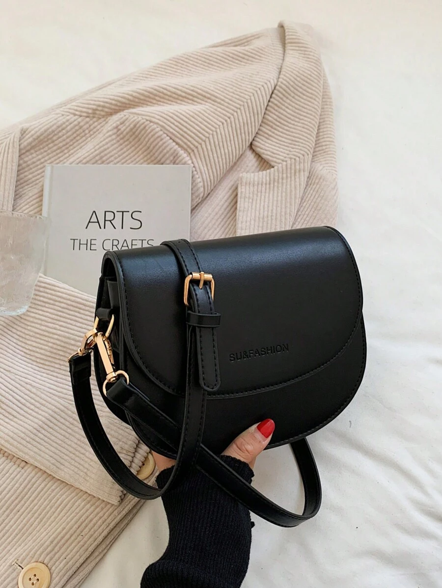 Bolso de montar con gráficos de letra, bolso de bandolera de unicolor a la moda, pequeño monedero con solapa para mujer