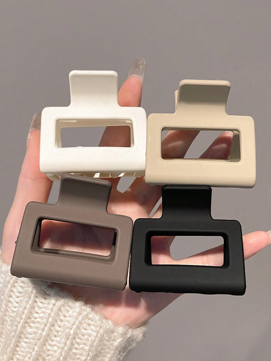 4 pièces Clips pour cheveux en plastique léger de taille moyenne noirs, blancs, marrons, kaki de 4,6 cm/1,81 pouces carrés. Accessoires capillaires élégants et polyvalents de couleur unie de haute qualité, convenant pour la sortie quotidienne, décontracté, la fête, les déplacements, les vacances, le lavage du visage, la douche, le maquillage, l'assortiment de tenues, les clips pour cheveux, les pinces à cheveux