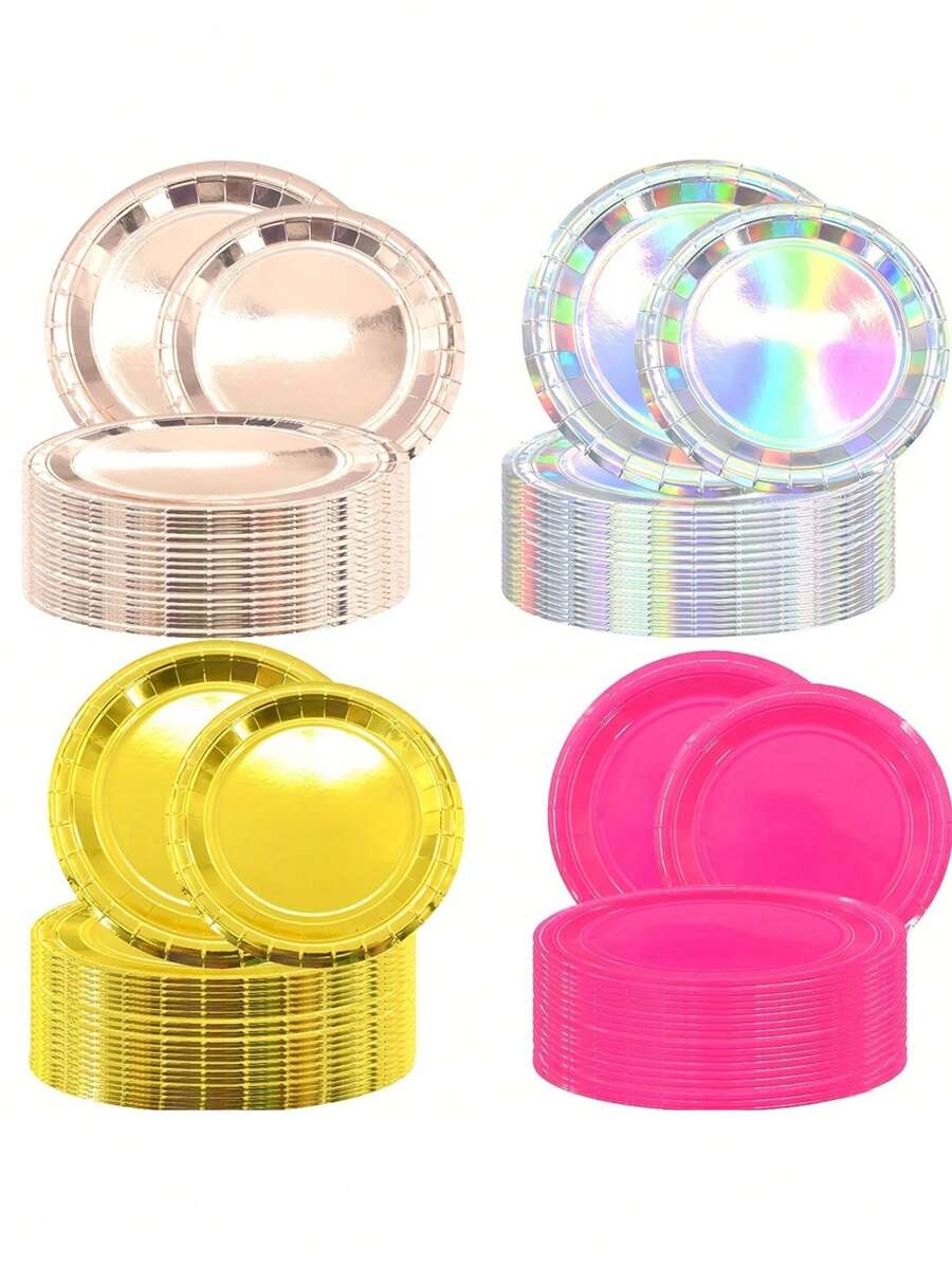 40pcs Disposable Paper Plates, 9-Inch And 7-Inch, Suitable For Wedding And Birthday Parties, Gold/Rose Gold/Silver Colored Dessert Decoration, BBQ/Cake Plate Tableware, Baking Utensils,Christmas